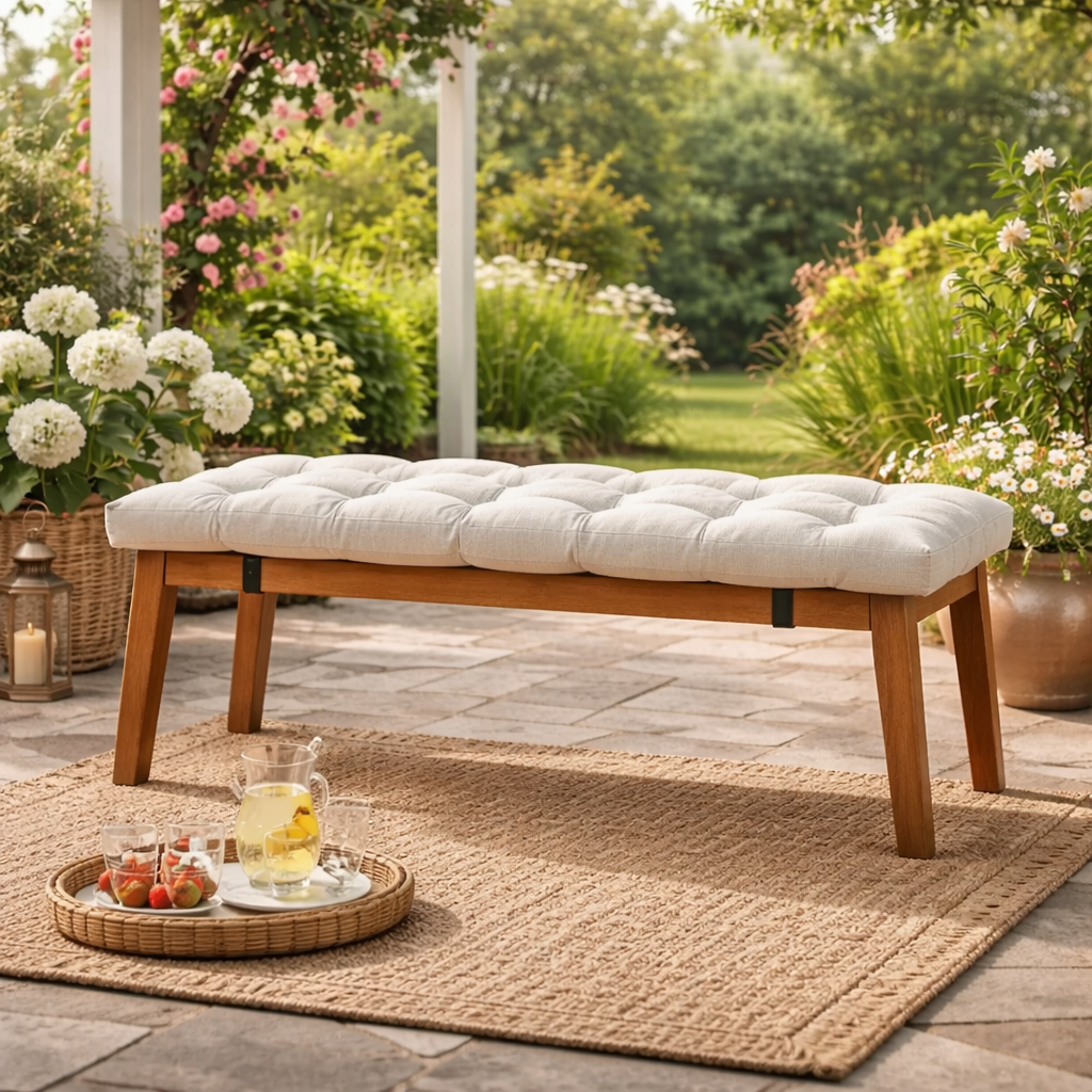 Thick Tufted Bench Seat Cushion for Indoor & Outdoor Patio Seating | Marlo