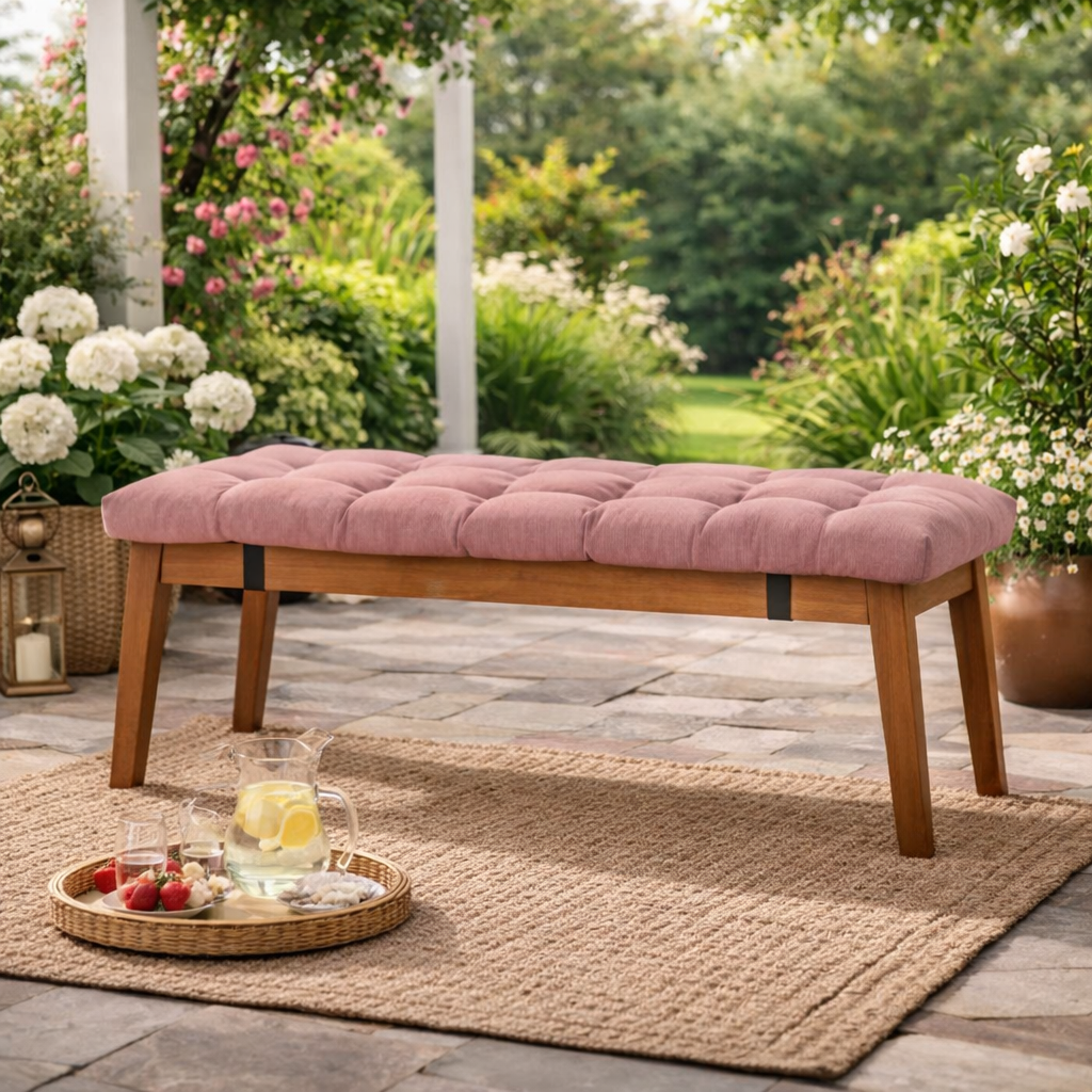 Thick Tufted Bench Seat Cushion for Indoor & Outdoor Patio Seating | Marlo