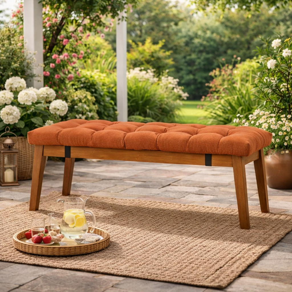 Thick Tufted Bench Seat Cushion for Indoor & Outdoor Patio Seating | Marlo