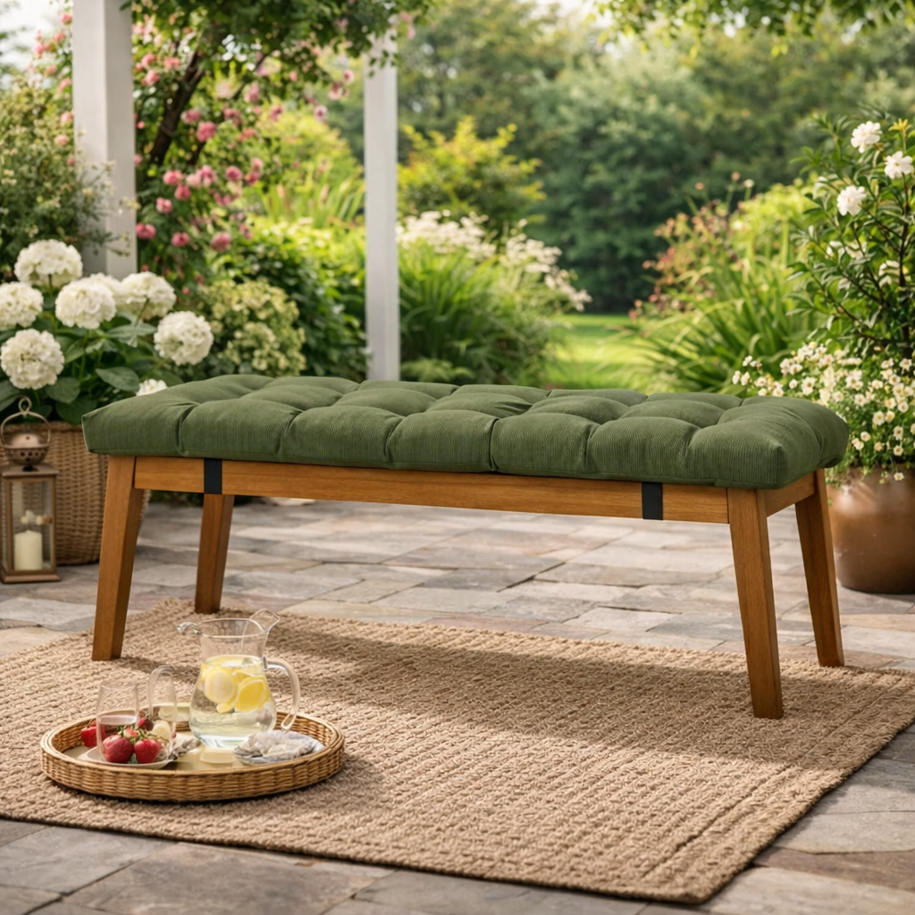 Thick Tufted Bench Seat Cushion for Indoor & Outdoor Patio Seating | Marlo